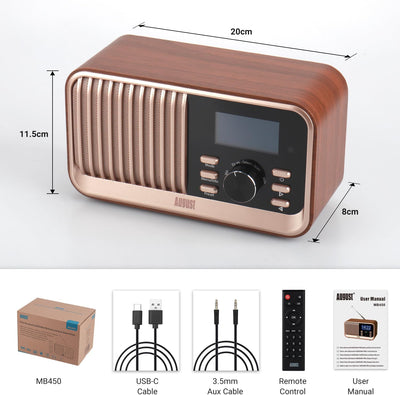 Wiederaufladbares DAB+/FM Radio Dual Wecker-August MB450K-Nostalgie tragbares Küchenradio mit 60 Pre