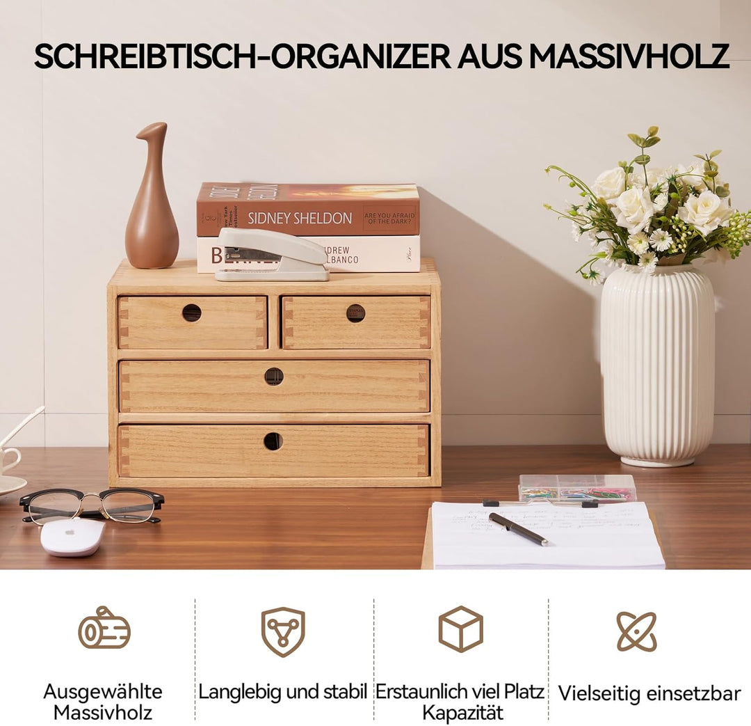 KIRIGEN Holz Schreibtisch-Organizer mit Schubladen Heimarbeitsplatz Bürobedarf Holz Aufbewahrungsbox