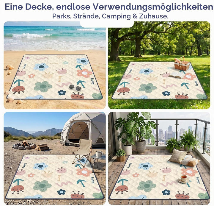 Picknickdecke, Campingdecke 200 x 200cm, Faltbare Strandmatte, mit Tragegriff, Tragbare Strandunterl