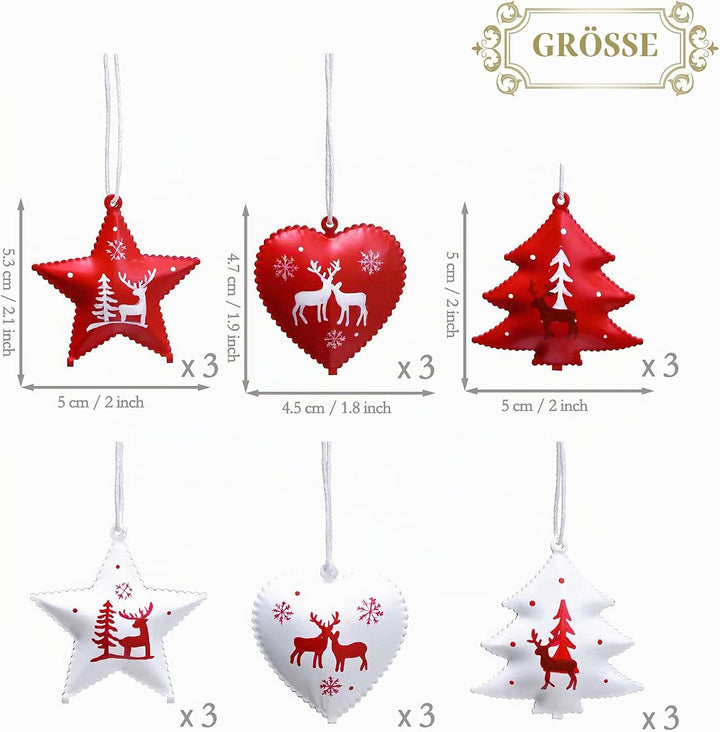 Valery Madelyn 18 Stück traditioneller Weihnachtsbaumschmuck in Rot und Weiss, hängende Weihnachtsan