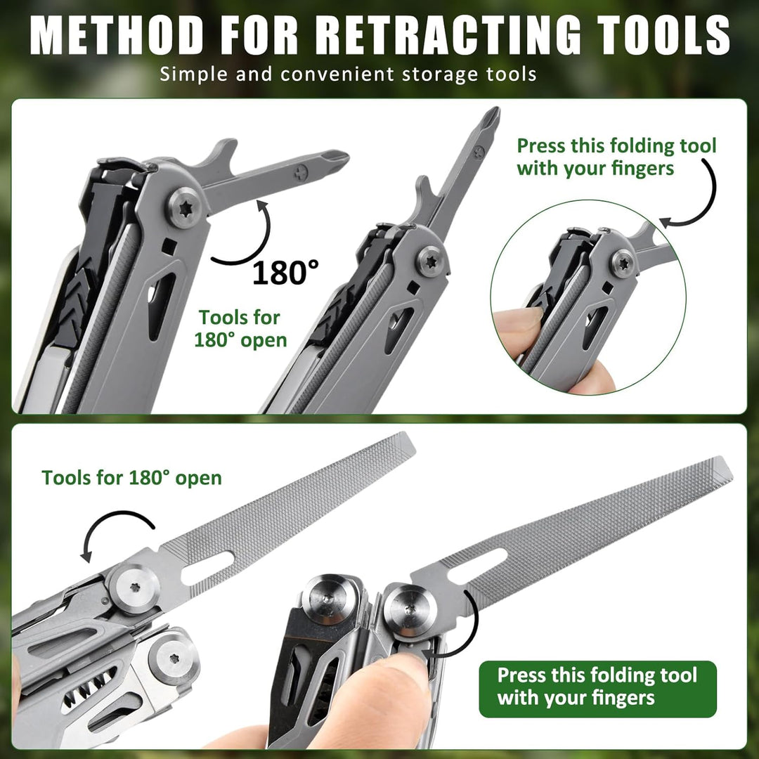 17-in-1 Multi Tool, Faltbares Multifunktion Zange Werkzeug Edelstahl, mit Zange Schraubendreher Mess