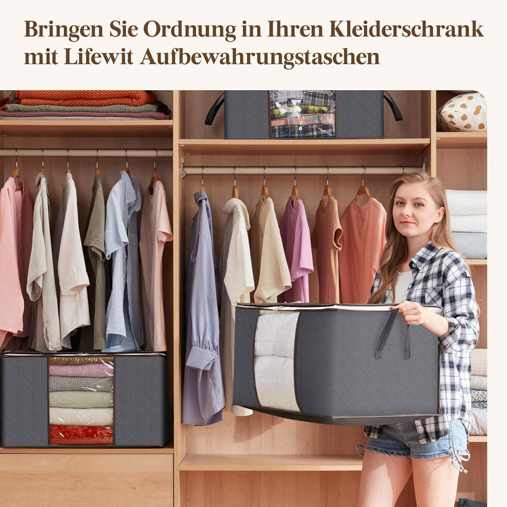 Lifewit 6 Stück Aufbewahrungstasche Gross, Bettdecken Aufbewahrungsbox mit Deckel, Verstärkt Griff K