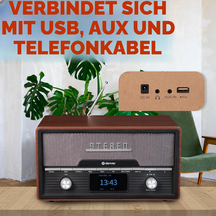 DENVER MDA-525DW Retro Mikro HiFi Anlage - DAB+ & FM Radio - CD-Player - Bluetooth - USB-Anschluss -