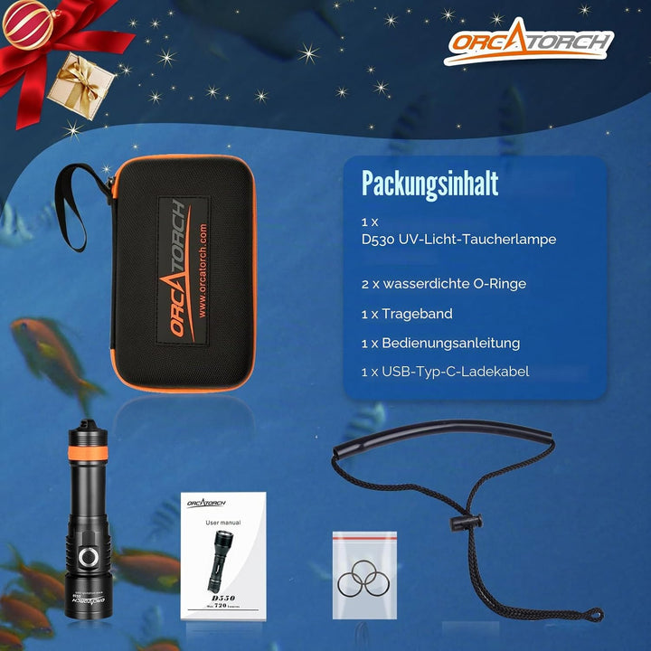 ORCATORCH D530 Scuba Dive Light, 395NM LED UV Licht Schwarzlicht mit 8 Grad schmalem Abstrahlwinkel,