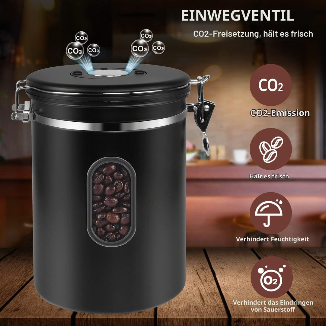 ROCKY&amp;CHAO Kaffeedose Luftdicht aus Edelstahl 1,5L Kaffeebhnen Behälter 500g Vorratsdose für Tee Nüs