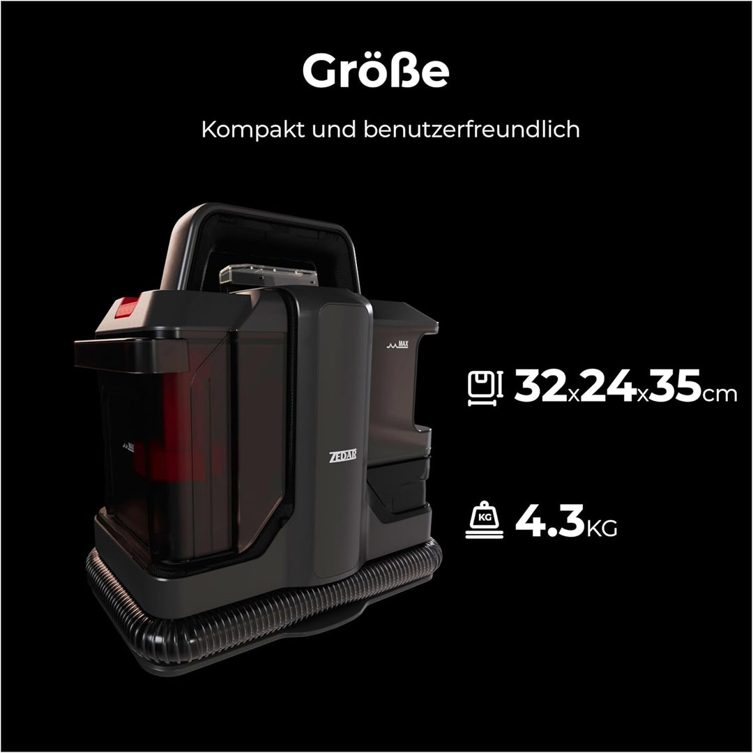 Zedar C600 - Polsterreiniger Gerät und Nassauger – Kompakter Teppichreiniger und Textilreiniger – Wa