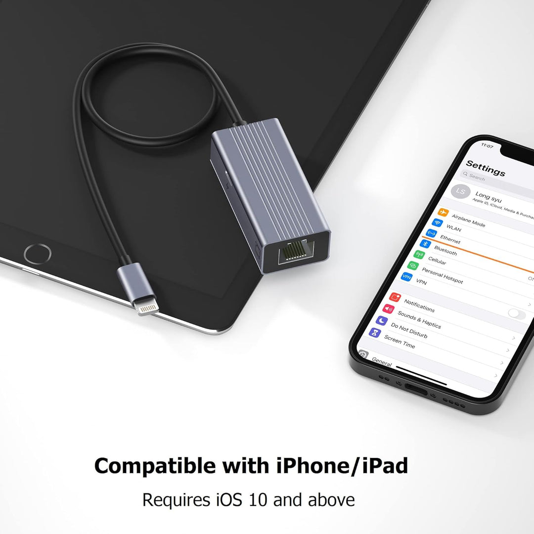 IVSHOWCO Lightning-zu-RJ45-Ethernet-LAN-Netzwerkadapter für iPhone [Apple MFi-Zertifiziert], iPad-zu