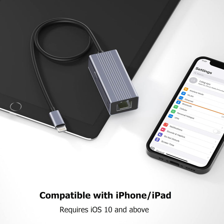 IVSHOWCO Lightning-zu-RJ45-Ethernet-LAN-Netzwerkadapter für iPhone [Apple MFi-Zertifiziert], iPad-zu