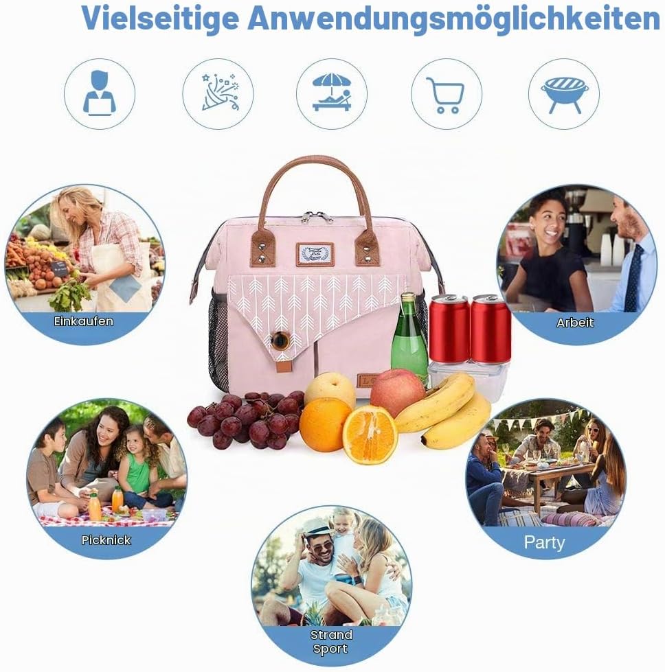 Lekesky Kühltasche Damen Lunchtasche Isolierte für Frauen Auslaufsichere weit geöffnete Lunchbox, 11