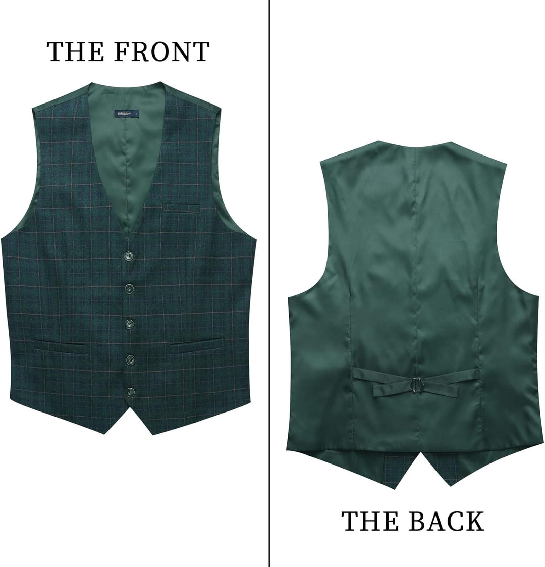 HISDERN Manner Formale Hochzeitsfeier Weste Baumwolle Plaid Kleid Anzug Weste für Herren Grün XS, Gr
