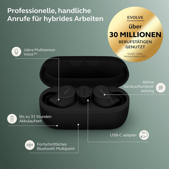 Jabra Evolve2 Buds True Wireless In-Ear-Bluetooth mit aktiver Geräuschunterdrückung (ANC), 4 Mic Mul
