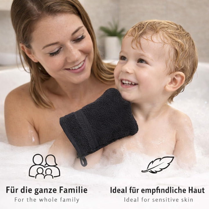 Betz 20 Stück Waschhandschuhe Waschlappen Premium Grösse 16x21 cm 100% Baumwolle Farbe schwarz, Schw