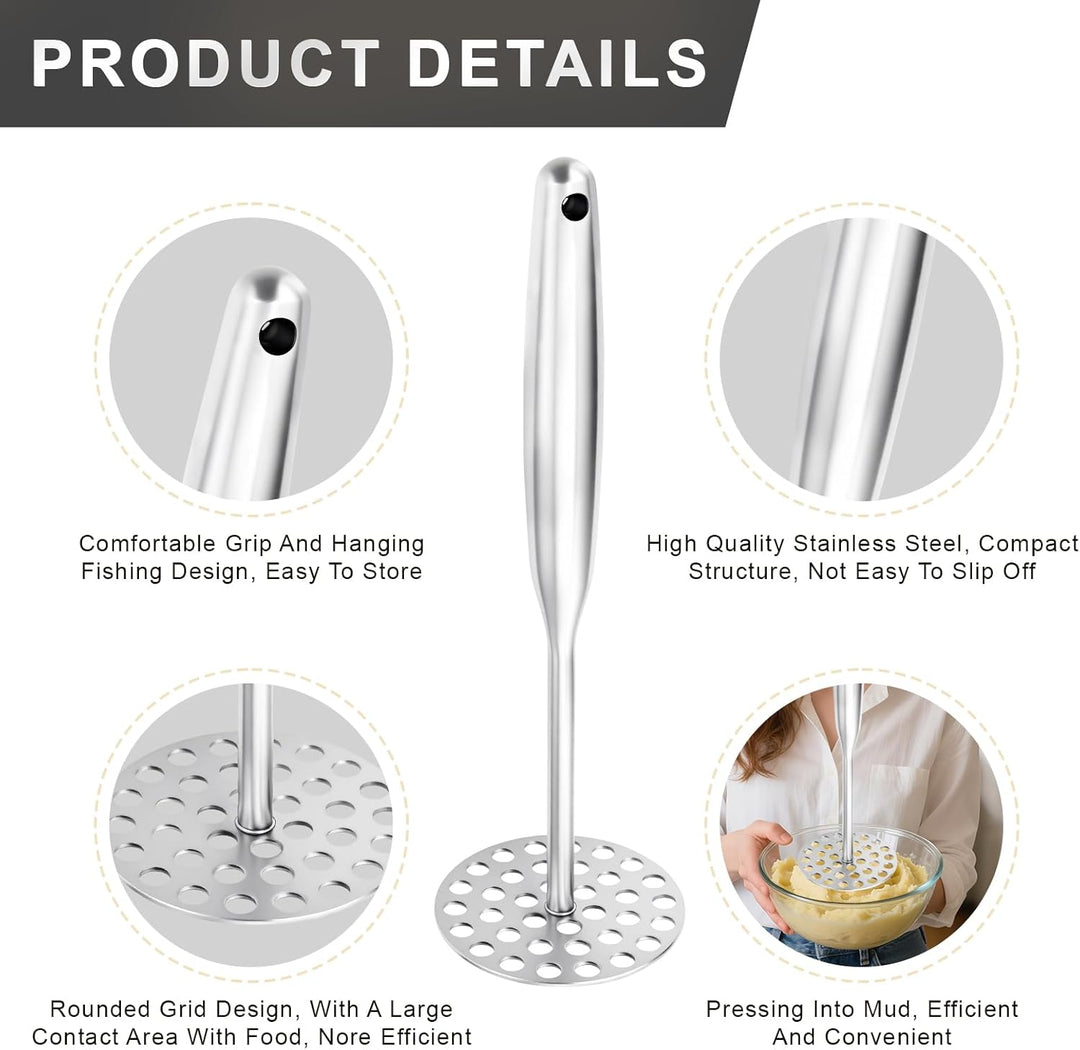 Kartoffelstampfer Edelstahl 25,3 cm mit Langem Griff,Stampfer Küche,Potato Masher für Spülmaschinenf