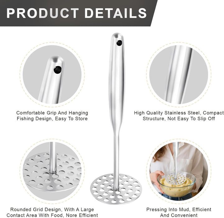 Kartoffelstampfer Edelstahl 25,3 cm mit Langem Griff,Stampfer Küche,Potato Masher für Spülmaschinenf