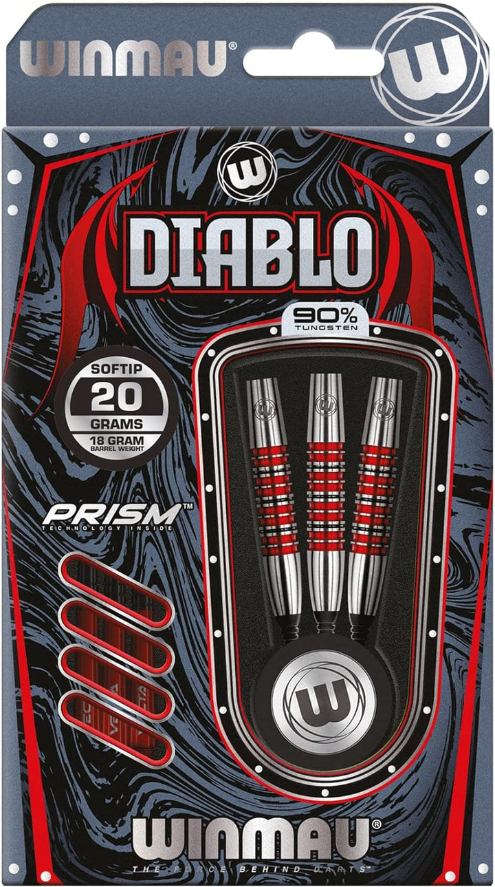 WINMAU Diablo Profi Softip Wolfram Dartpfeile mit Flüge und Stiele (Wellen) 20g Torpedo, 20g Torpedo