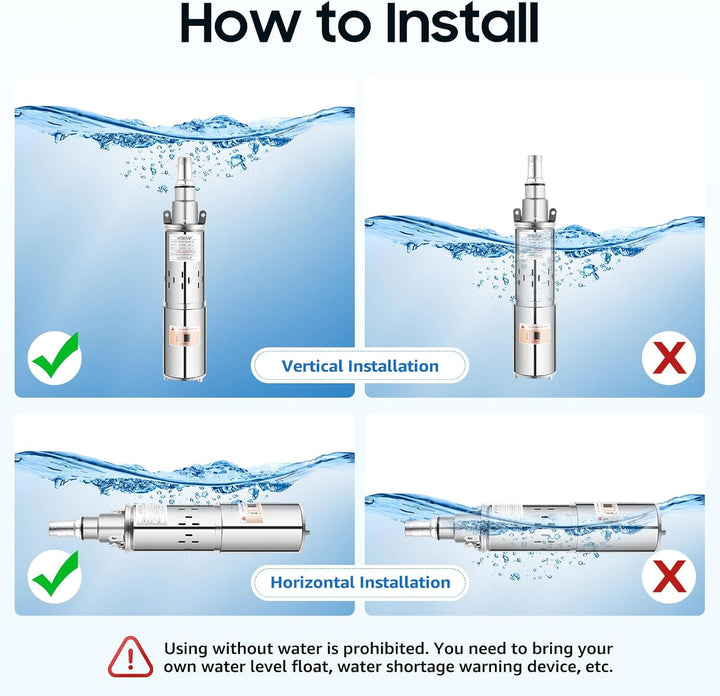 Tauchpumpe Edelstahl Wasserpumpen 1.2m³/h Fördermenge 180W 12V Brunnenpumpe Tauchbrunnenpumpe Kabell