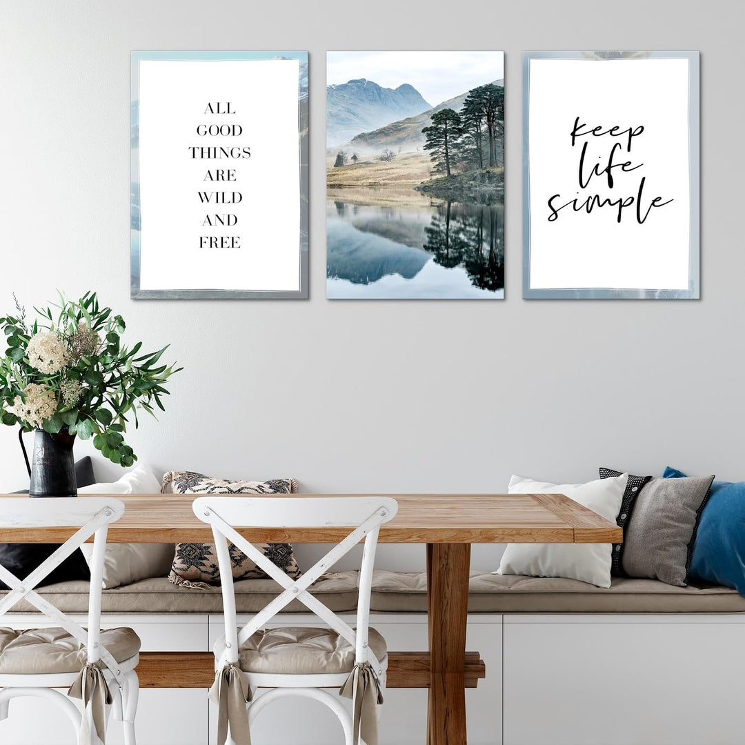 Novart Bilder Set See Berge - Kein Extra Rahmen benötigt - Wandbilder für Wohnzimmer Schlafzimmer -