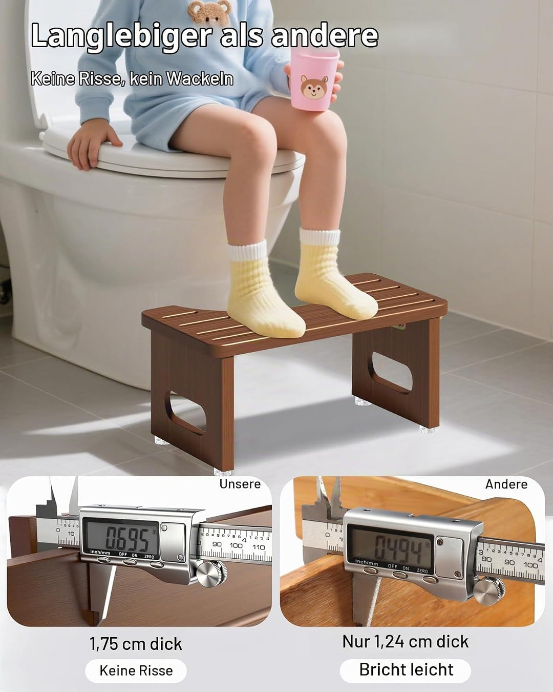 Toilettenhocker Holz, Klappbarer WC Hocker für Erwachsene, Toilettenhocker Erwachsene,Tritthocker Kl