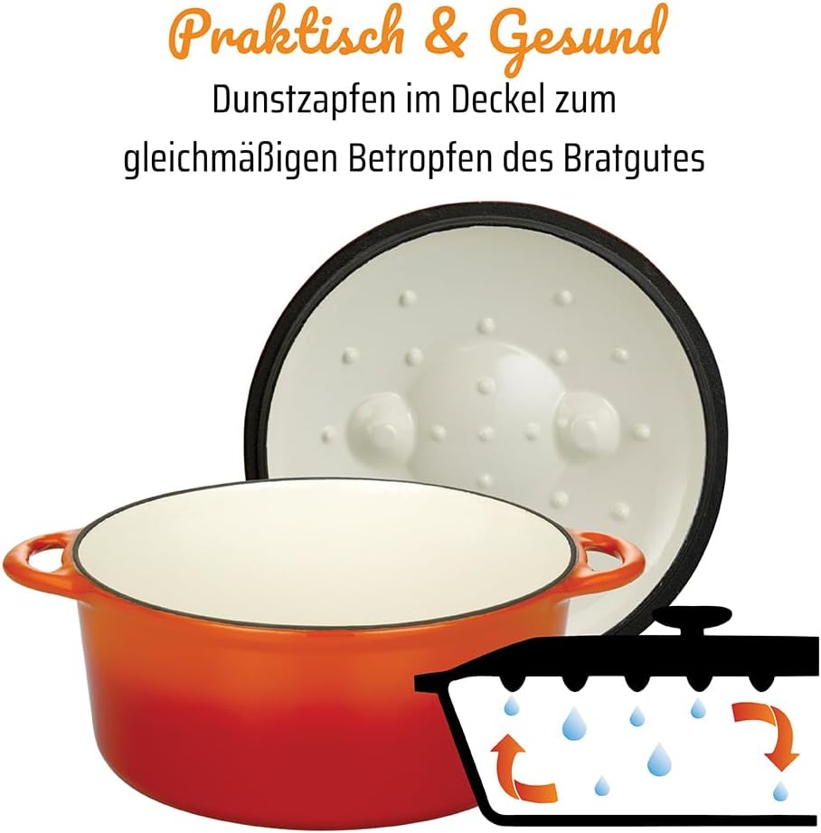 GSW 717243 Shadow Kochtopf mit Deckel 24cm / ca. 4,0 Liter, Gusseisen, orange/creme, 24 cm
