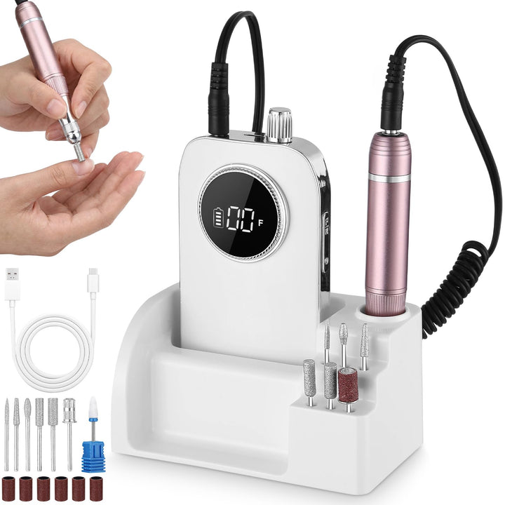 Nagelfräser, Elektrische Nagelfeile 45000 RPM, Wiederaufladbare Nagelpflege Set mit LCD-Display, Ver