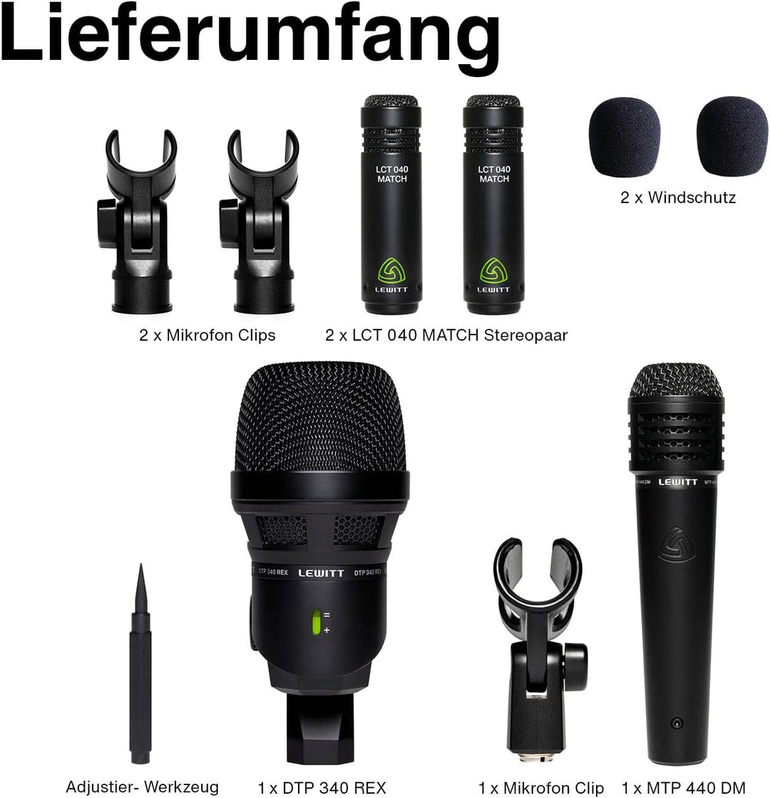 Drum Mikrofon Set BEATKIT mit 4 XLR Mikrofonen Kondensator inkl. 1x Kick Drum Mikro 1x Snare Mikro &