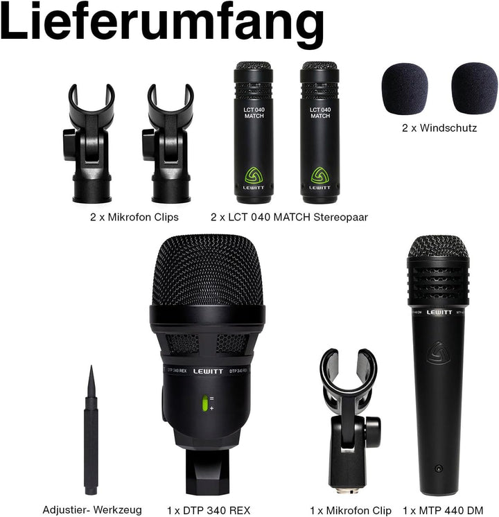 Drum Mikrofon Set BEATKIT mit 4 XLR Mikrofonen Kondensator inkl. 1x Kick Drum Mikro 1x Snare Mikro &
