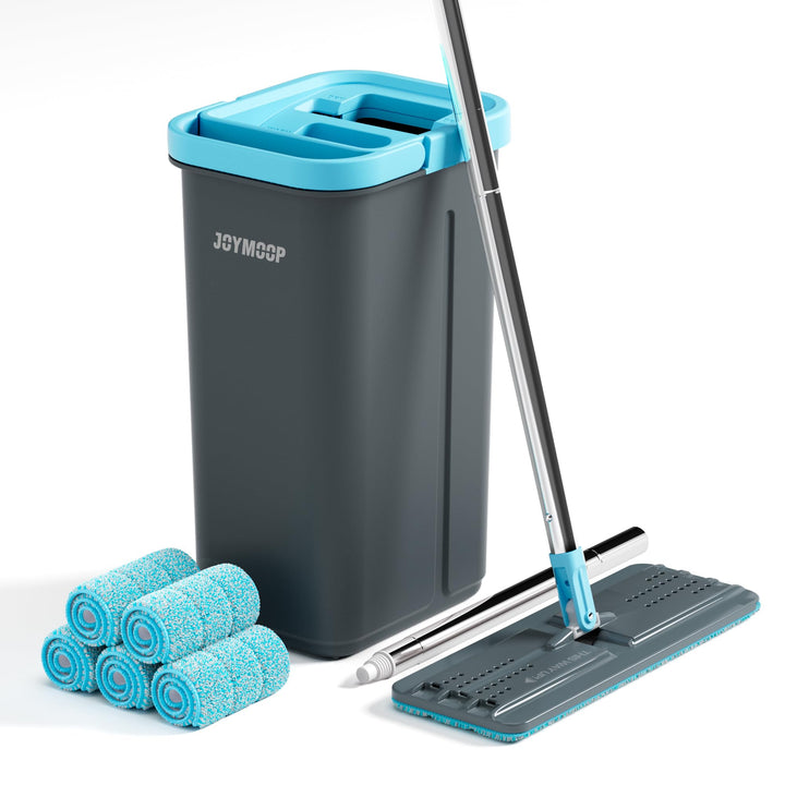 JOYMOOP Wischmopp- und Eimer-Set mit Auswringer, mit 5 wiederverwendbaren Mikrofaser-Wischpads, Wisc