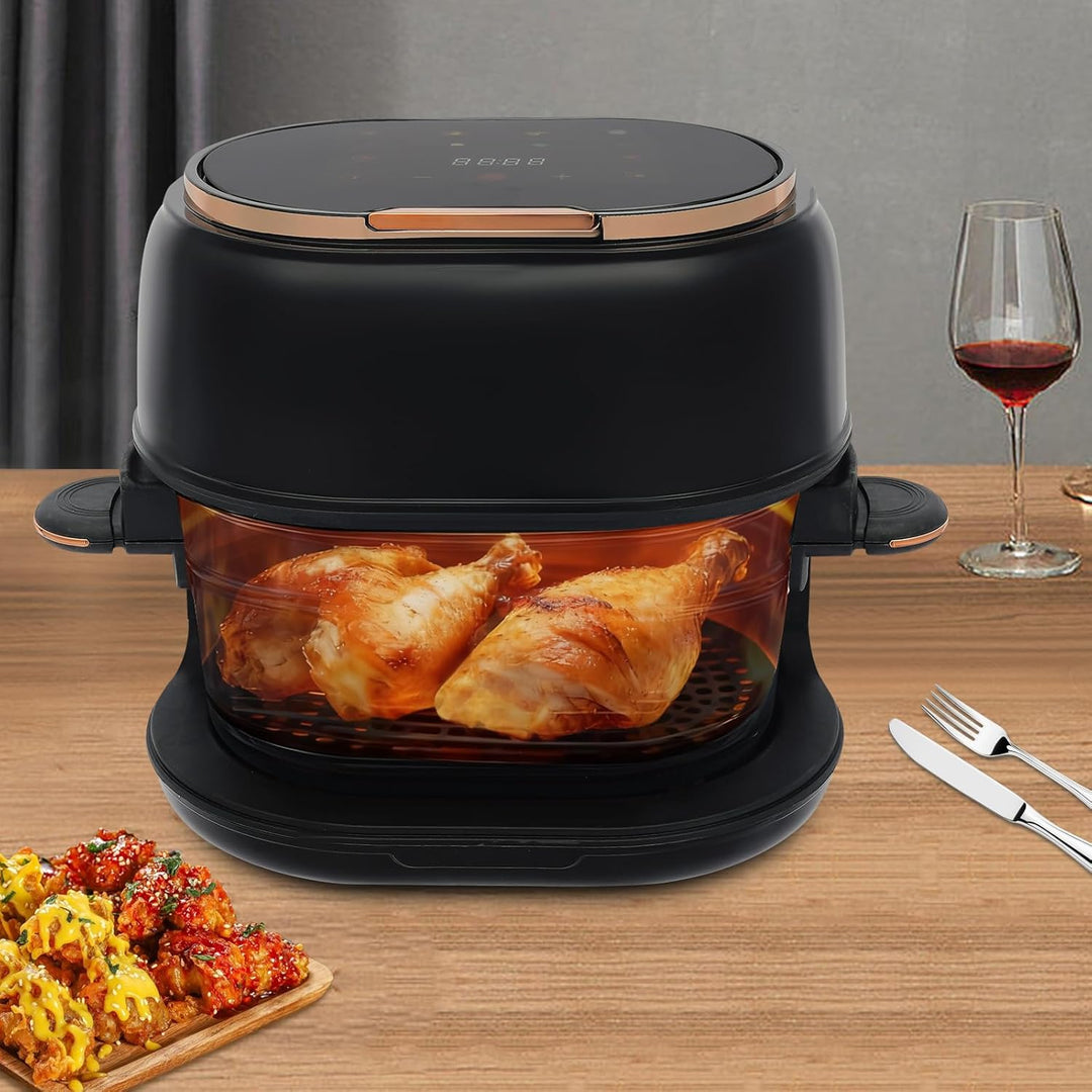 Heissluftfritteuse 4L, Air Fryer mit Frittierkorb aus Glas, Digitalem LED-Touchscreen, 1-120Min, Sic