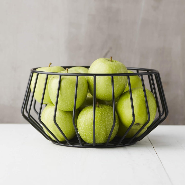 A'Domo Point-Virgule Obstkorb aus Metall, skandinavische wohnungs deko drahtkorb, Schwarz, ø 27 cm H