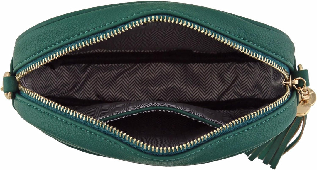 FashionPuzzle Chevron gesteppte Crossbody-Kameratasche mit Kettenriemen und Quaste Dark Teal, Dark T