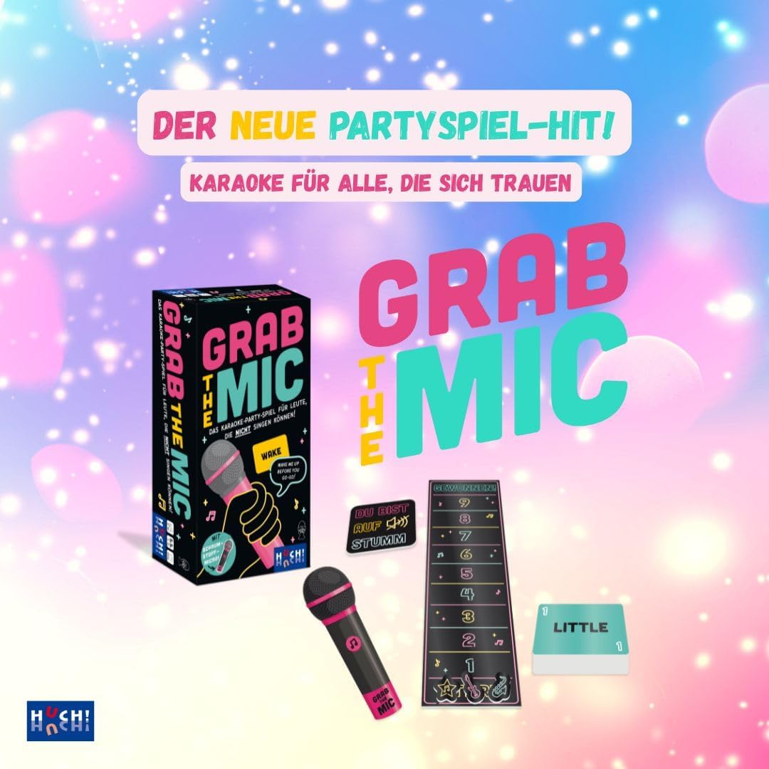 HUCH!, Grab The Mic Spiel Deutsch, Karaoke Spiel mit lustigen Songtext-Challenges, Partyspiele lusti