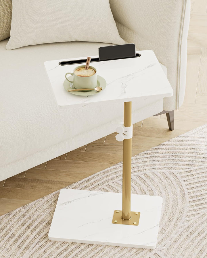 Beistelltisch C-Form, 360°Rotierend Couchtisch Klein, Höhenverstellbar Sofatisch,40x30x(45-81) cm,Ho