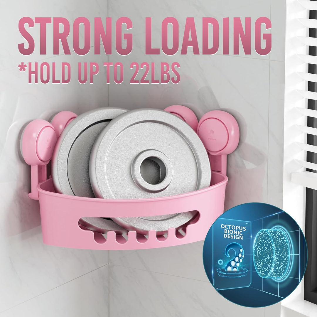 TAILI Duschablage Ohne Bohren,Einstellbar Ecke Dusche Caddy Saugnapf 2er Set Dusche Zubehör mit Hake