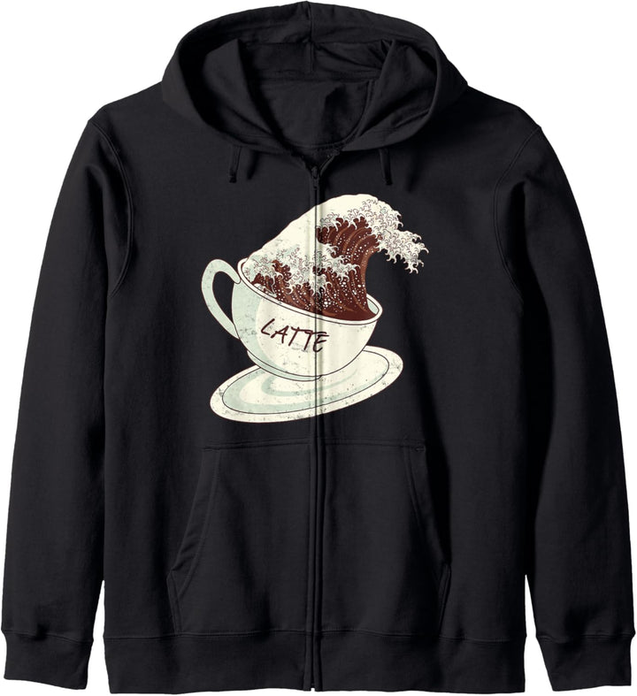Grosse Wellen Café Latte-Kaffee Kanagawa Hokusai Great Wave Kapuzenjacke