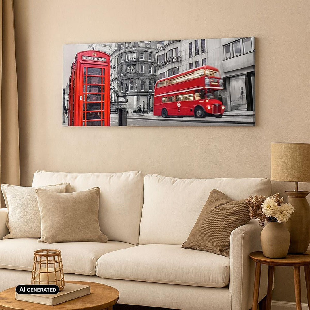 Wandbilder Dekoration Wohnzimmer Bus Telefon Strasse Panorama Bilder auf Leinwand 120x50cm Leinwandb