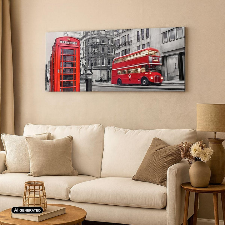 Wandbilder Dekoration Wohnzimmer Bus Telefon Strasse Panorama Bilder auf Leinwand 120x50cm Leinwandb