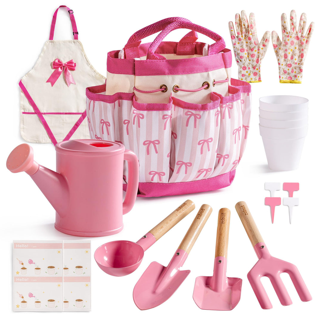 ROBUD Kinder Gartenwerkzeug Set, Gartenset Kinder Gartenarbeit, Gartenspielzeug Mädchen, 18-teilig m