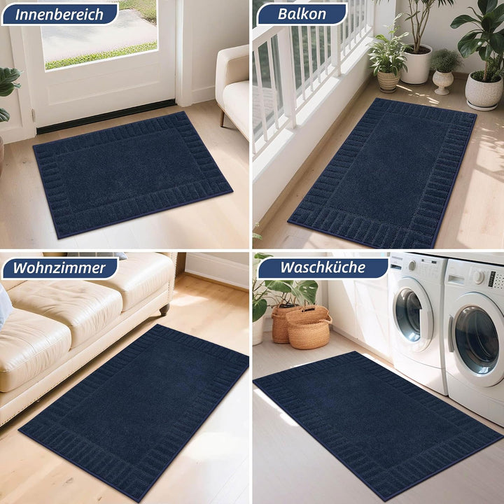 BEQHAUSE Fussmatte Innen, Waschbare und TPR rutschfeste, Blau, 50x80cm | Schmutzfangmatte für Haustü