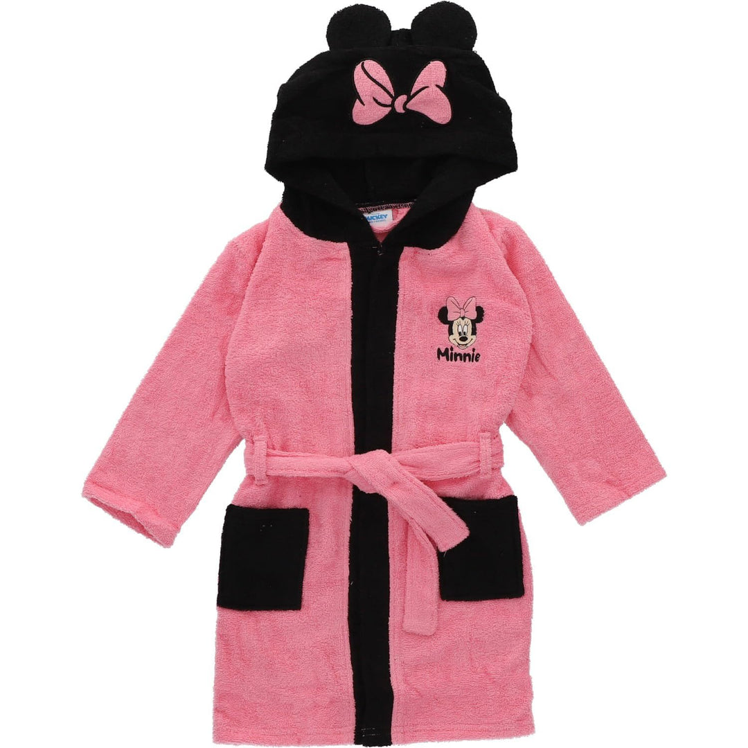 Disney - Bademantel Minnie mit kleiner Schleife – Seitentaschen – Kordelzug – 100 % Polyester – Rosa