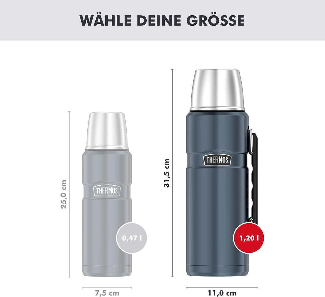 THERMOS STAINLESS KING Thermosflasche ice grey 1,20l - Edelstahl, absolut dicht, mit Trinkbecher und