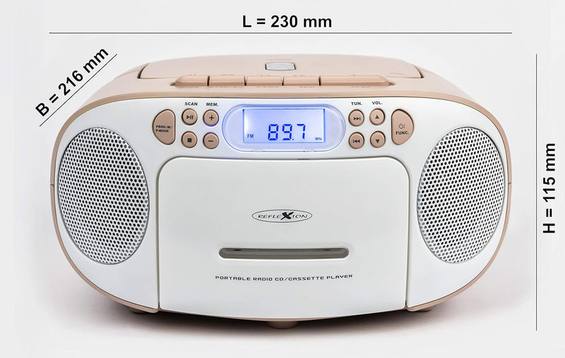 Reflexion RCR2260 CD-Player mit Kassette und Radio für Netz- und Batteriebetrieb (PLL UKW-Radio, LCD