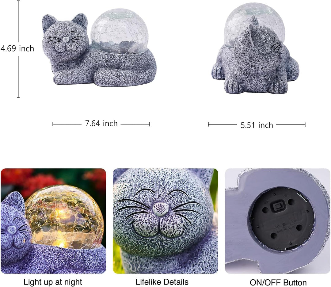 Yeomoo Solar Katzen Deko mit Solarlampen Gartendeko - Lustige Liegende Katzenfigur Wetterfeste Garte