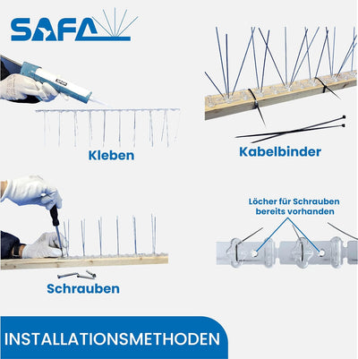 10 Meter Vogelabwehr, Taubenabwehr/ 4-reihig/ 20 Elemente a 50 cm/Taubenspikes aus Edelstahl auf UV-