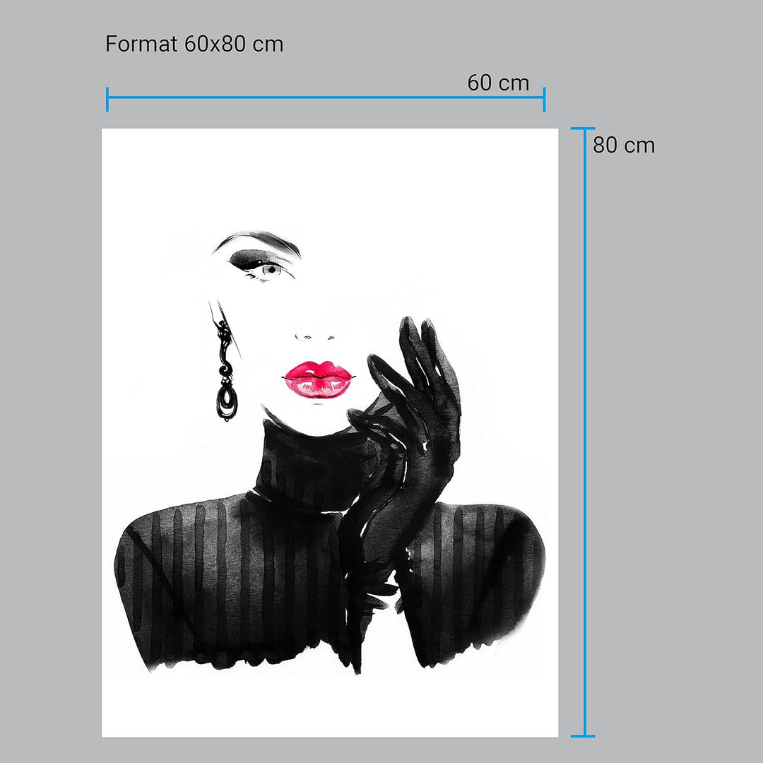 wandmotiv24 Poster als Wanddeko, Grösse 80x60cm, Model Gemälde, Rot, Fashion, Frau, Frauen Lippen, M