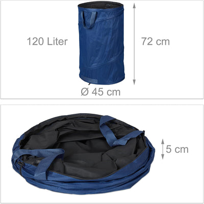 Relaxdays Laubsack selbstaufstellend, 2er Set, 120 L, Pop Up Gartensack mit 3 Griffen, UV-beständig,