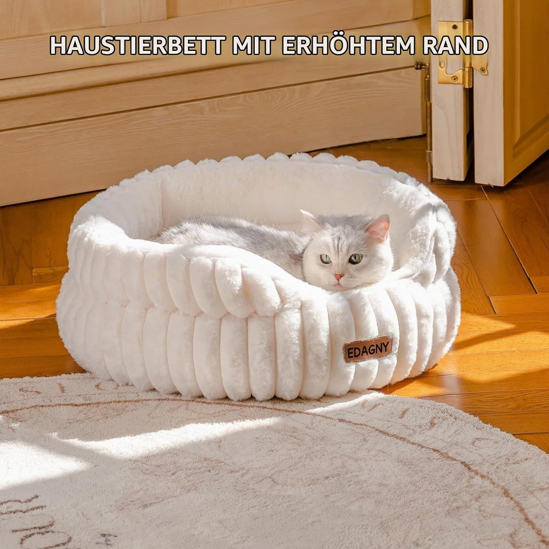 EDAGNY Stilvolle Rundes Katzenbetten Weiches Welpenbett Angstlösend Creme S Creme L 51 x B 51 x H 20