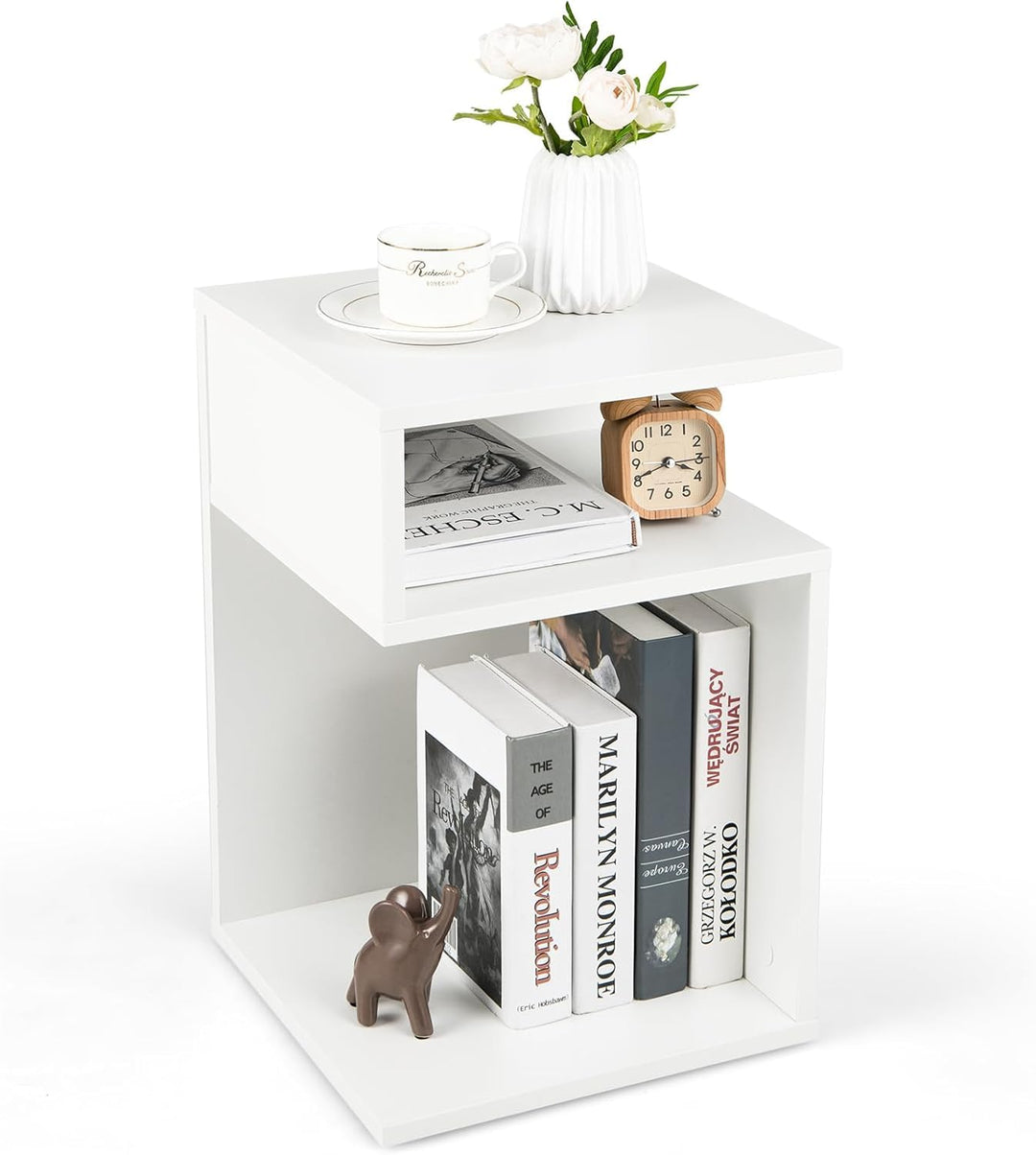 COSTWAY Beistelltisch Holz, 3 Ebenen Sofatisch, Nachttisch weiss, modern, für Wohnzimmer und Schlafz