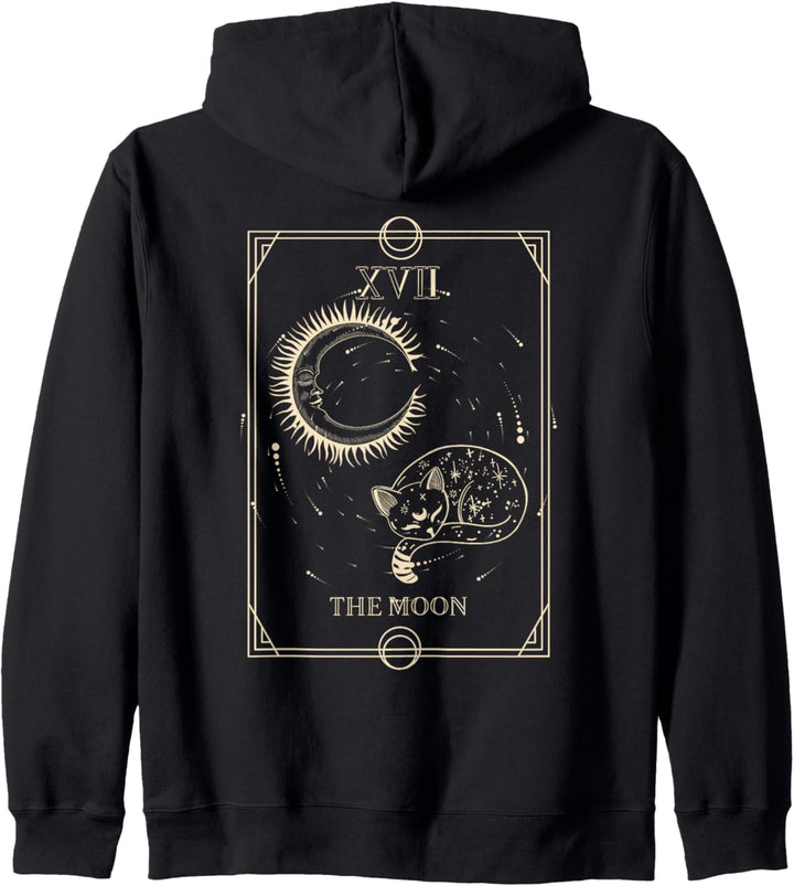 Dark Academia Tarotkarte Halbmond und Katze XVII Kapuzenjacke