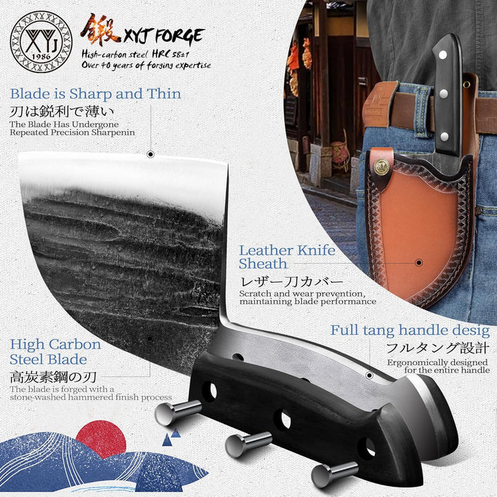 XYJ 6 Zoll serbische Kochmesser mit Scheide, handgefertigt geschmiedet Outdoor Camping Küche Metzger