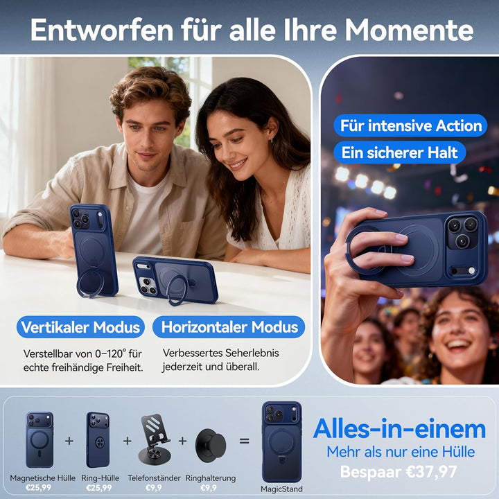 CASEKOO für iPhone 17 Pro Hülle für MagSafe [mit Ständer] [Kameraschutz & Militärschutz] Stossfeste